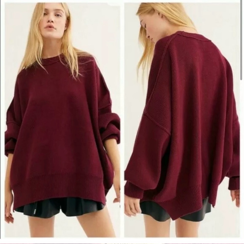 Free People Easy Street Tunic Oversized Sweater in Pomegranate